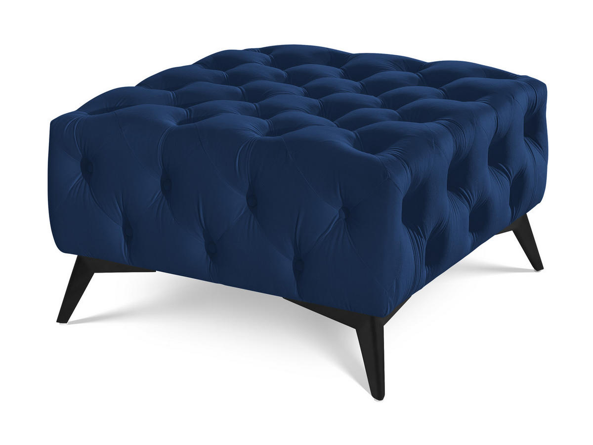 HOCKER Chesterfield Whitby Marineblau Samt mit schwarzen Füßen - Blau/Schwarz, Holz/Textil (80/45/80cm) - S-Style Möbel