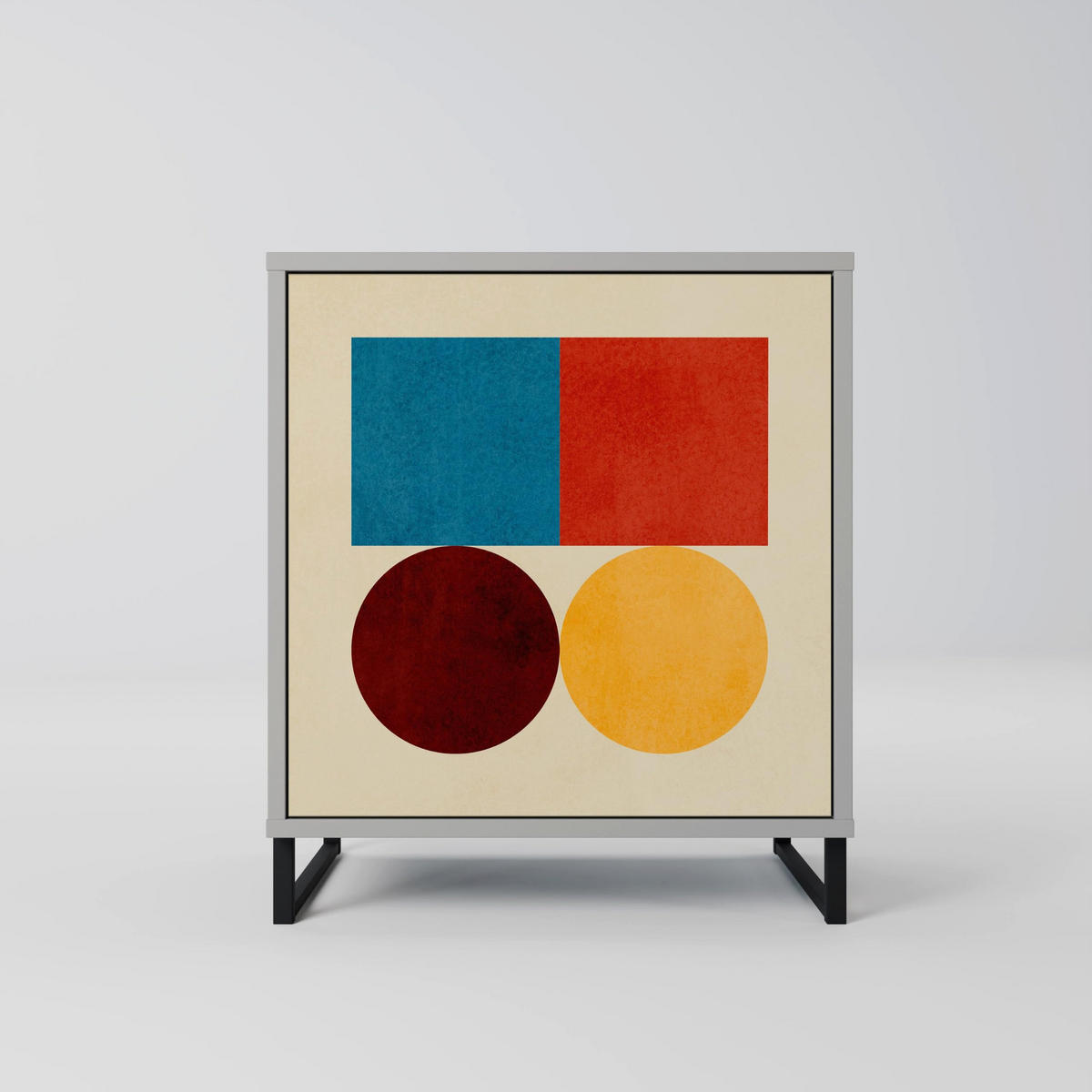 SIDEBOARD GEOMETRIC PUZZLE, Grau, 57,5x42x77,5 cm, Schräge Buchenholzfüße - Buchefarben/Multicolor, Holzwerkstoff/Buchenholz (57.5/77.5/42cm) - SpaceRebels