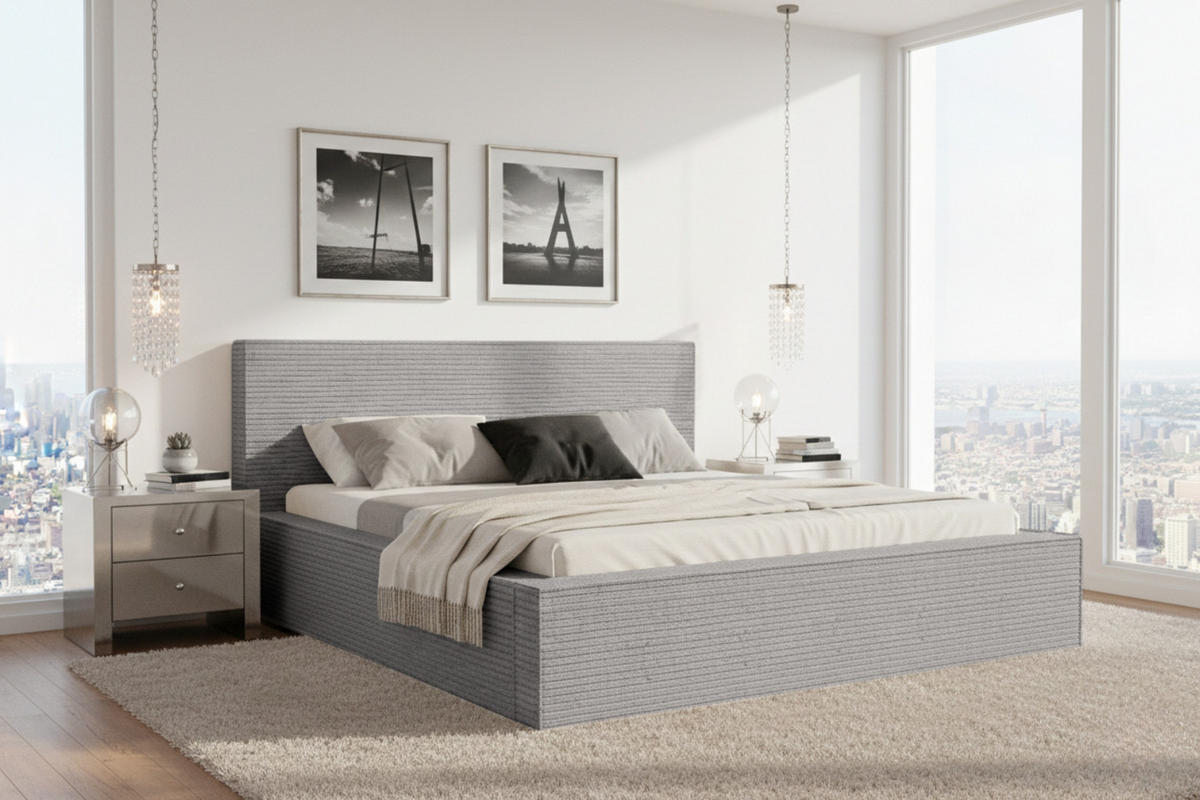 POLSTERBETT CORDI 180/200 in Cord Hellgrau - Hellgrau, Holz/Holzwerkstoff (180/200cm) - Deine Möbel 24