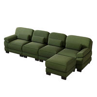 ECKSOFA 4-Sitzer L-Form mit Hocker, DE-42659, Grün - Grün, Holz (336/161cm) - ComfortXL