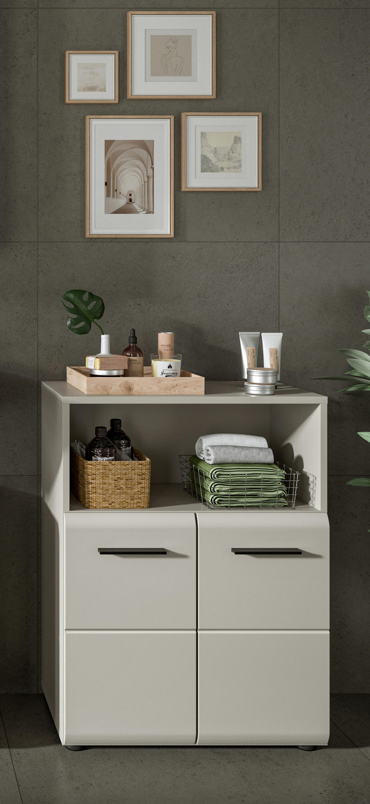 BADSCHRANK halbhoch ICE (B/H/T: ca. 60/80/30 cm) in Kaschmir/Kaschmir matt - Kaschmir, Holz (60/80/30cm)