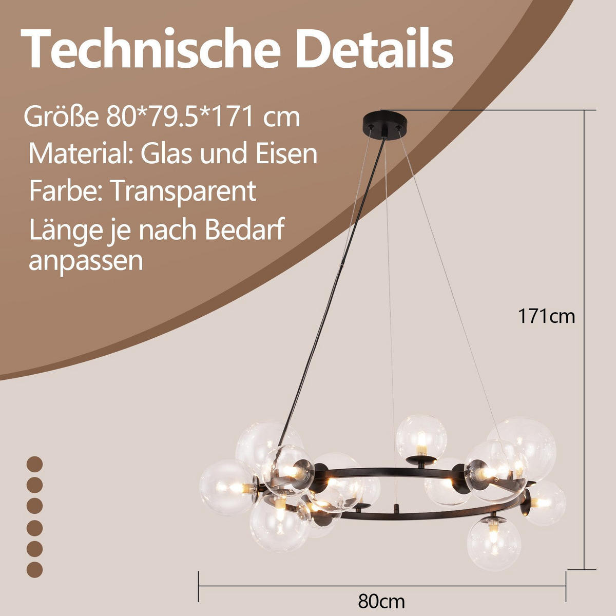 PENDELLEUCHTE Oliver 80/79.5/171 cm - Transparent, Metall (80/79.5/171cm) - ZMH
