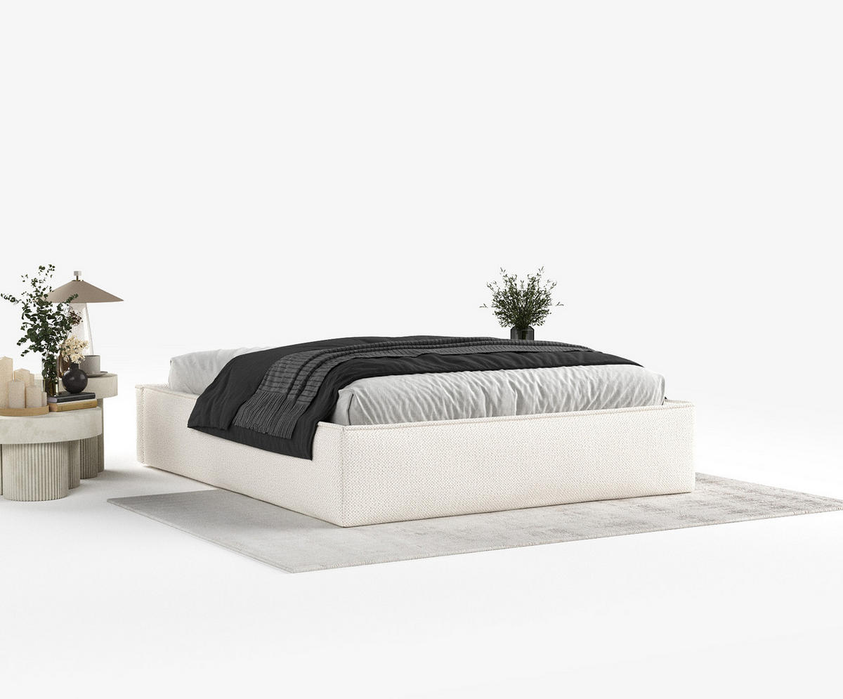 POLSTERBETT Alvar Creme 120/200 cm im Chenille-Stoff - Creme/Schwarz, Holz/Holzwerkstoff (120/200cm) - Maison de Reve