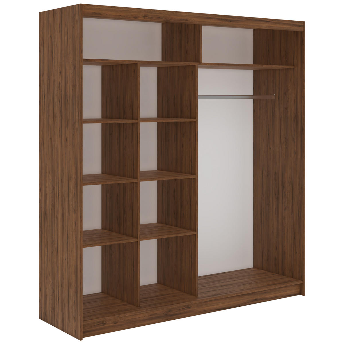 SCHWEBETÜRENSCHRANK 200 - VERONA - Warmia Walnuss mit Spiegel - Walnussfarben/Alufarben, Holzwerkstoff/Metall (200/216/61cm) - MKS