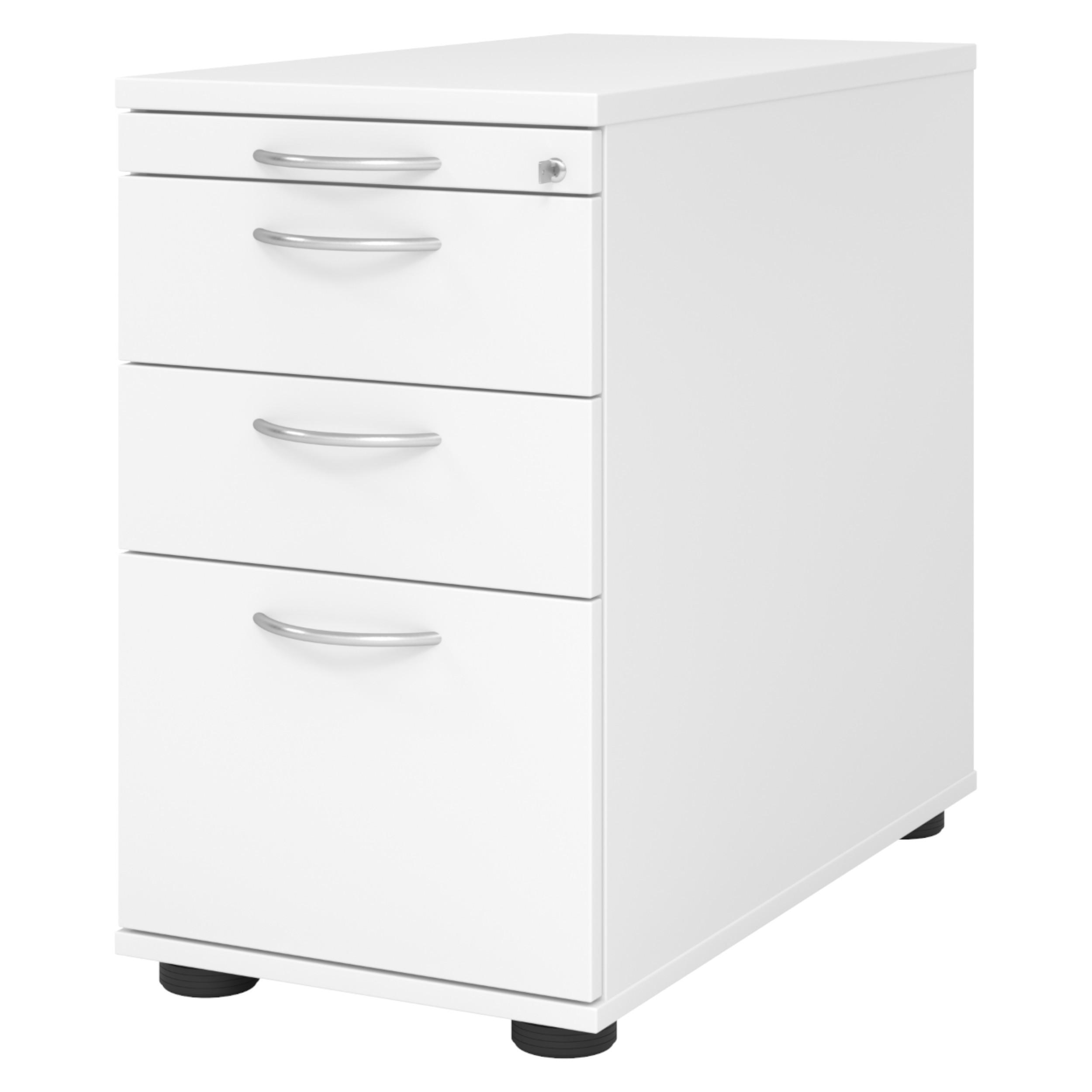 STANDCONTAINER - mit Hängeregistratur 80/42,8/72 cm in Weiß Bogengriff (Metall) - Weiß, Holzwerkstoff (42.8/72/80cm) - bümö