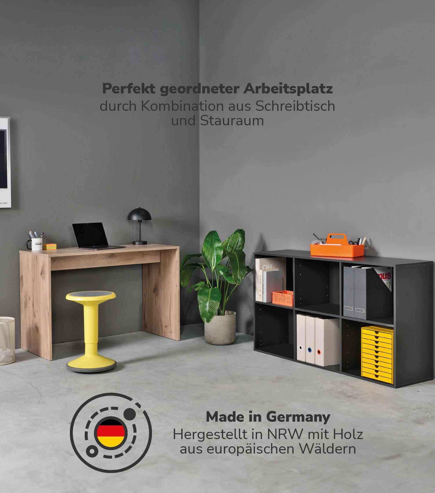 SCHREIBTISCH Der Produktive - Eichefarben/Schwarz, Holzwerkstoff (54/112/77cm) - Mokebo