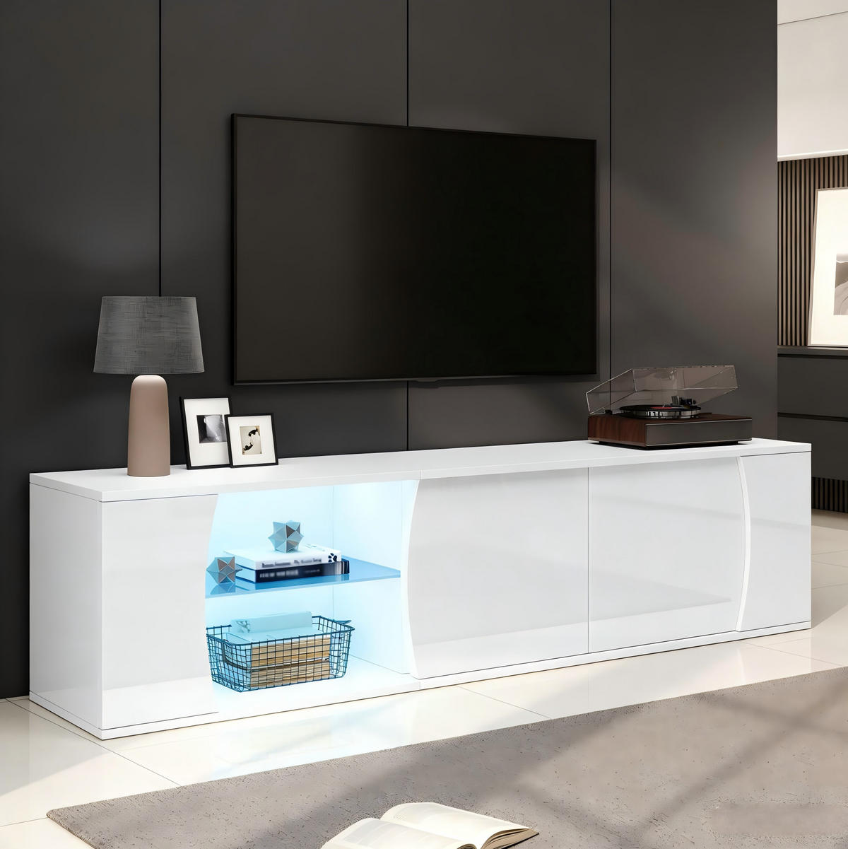 TV-ELEMENT mit 3 Türen und LED 180 x 40 x 45 cm Weiß - Weiß, Holzwerkstoff (40/45/180cm) - Beauniv