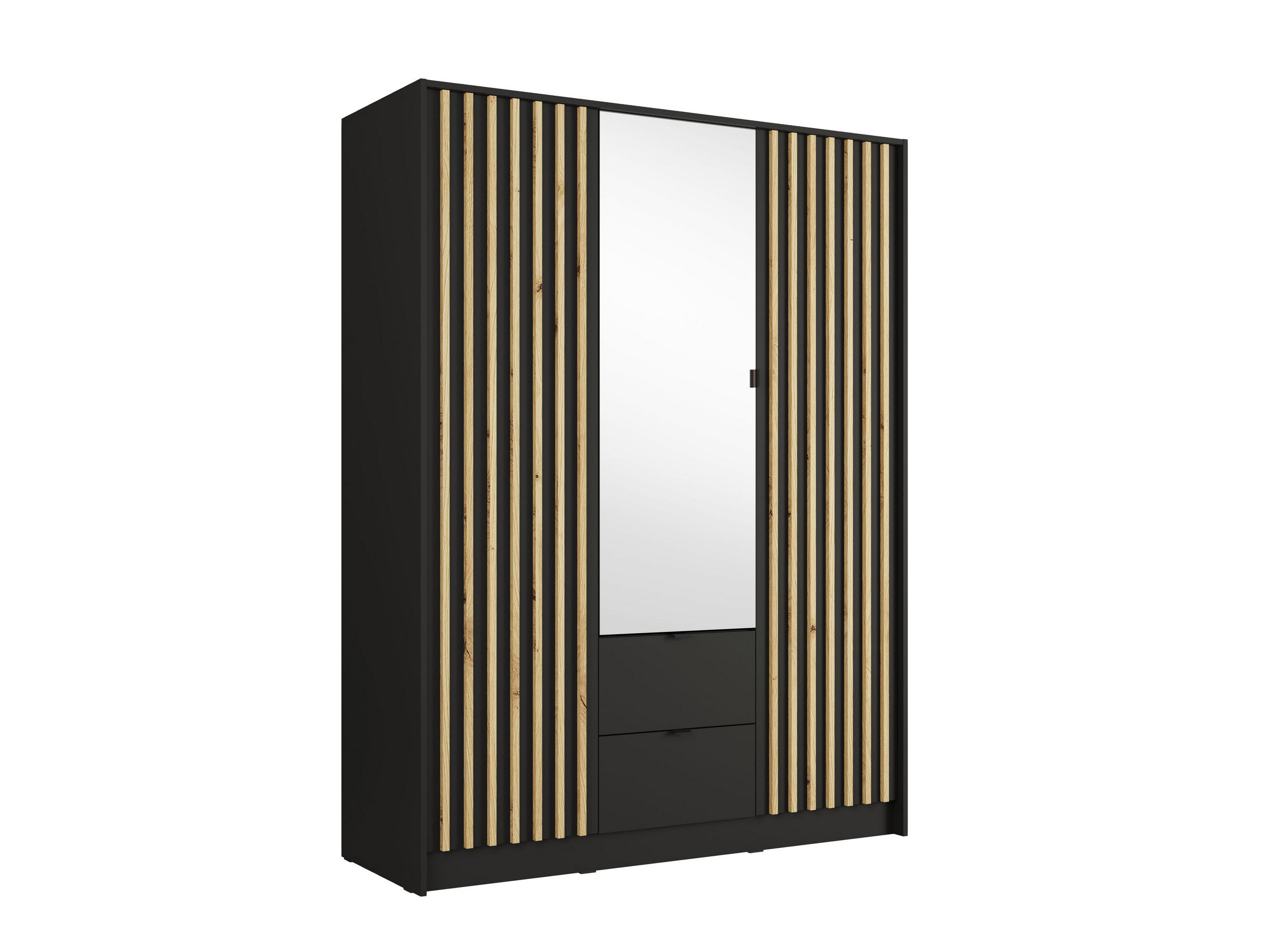 KLEIDERSCHRANK KAVORA 19 - 150,8×200,5×54,5 cm mit 3 Türen & 2 Schubladen Schwarz Onyx - Schwarz, Holz/Holzwerkstoff (150.8/200.5/54.5cm) - Milaros Markt