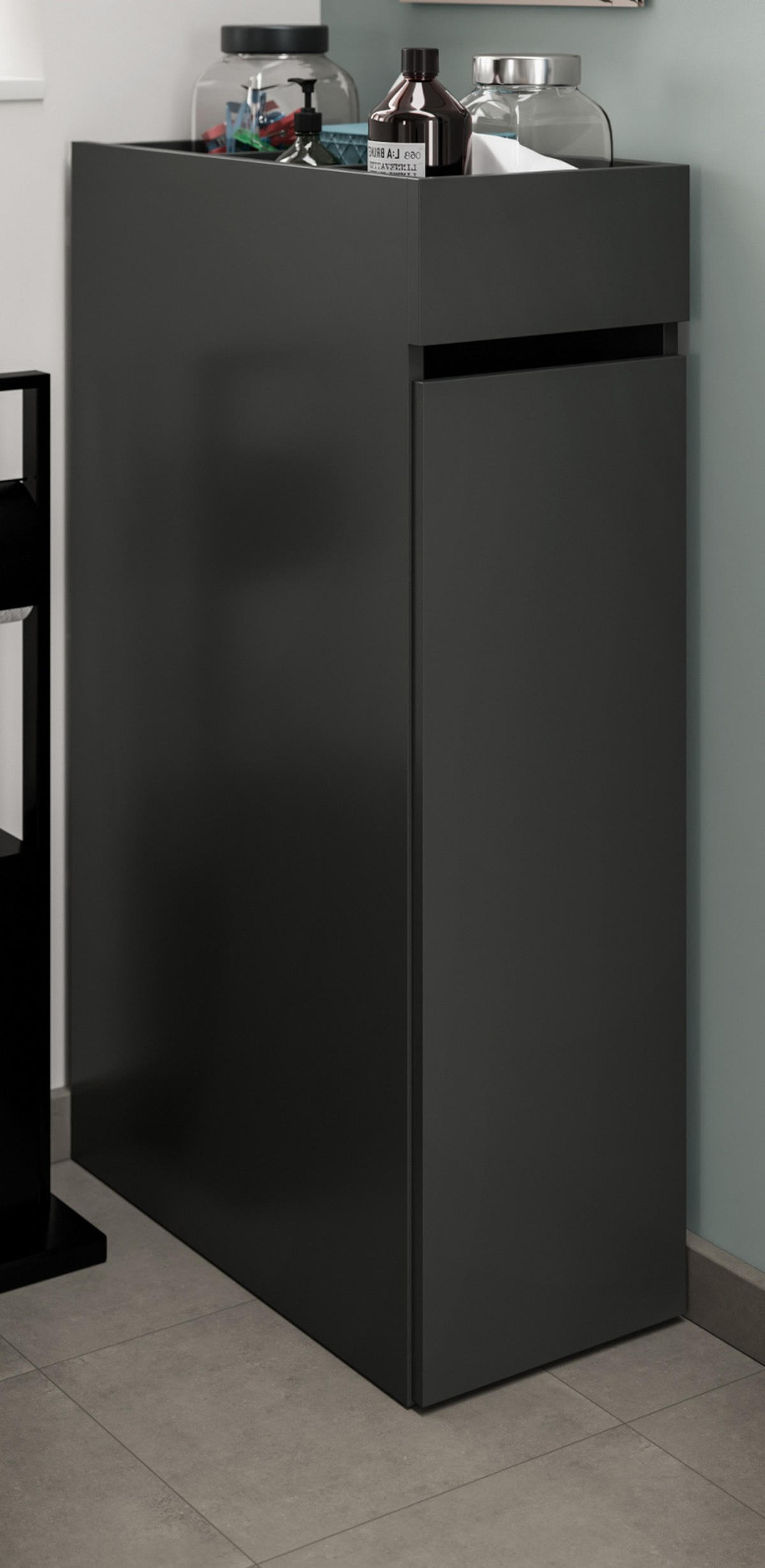 BADSCHRANK grau, Anstellregal mit Apothekerauszug 29 x 101 cm - Schwarz/Grau, Holzwerkstoff/Metall (29/101/60cm) - Inn.Furn