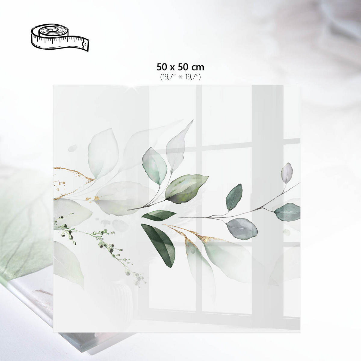 TISCHPLATTE 50x50 cm – Blätter der Eleganz - Weiß, Glas (0.4/50/50cm) - Wallfluent