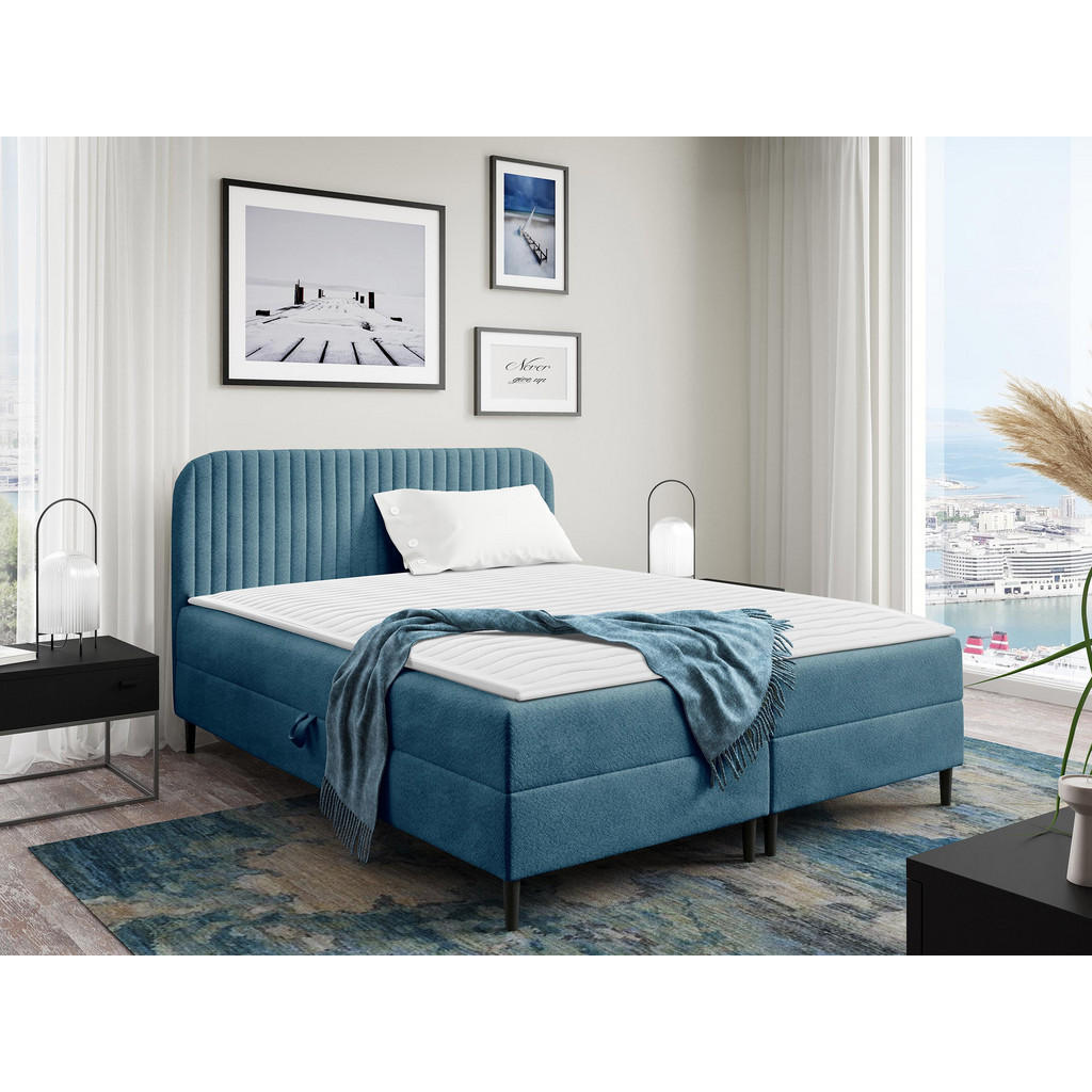 Thumbnail - Mirjan24 Boxbett, Blau, Textil, H3, Höhe ca. 20 cm, Rechteckig, 200x200 cm, Schlafzimmer, Betten, Boxspringbetten
