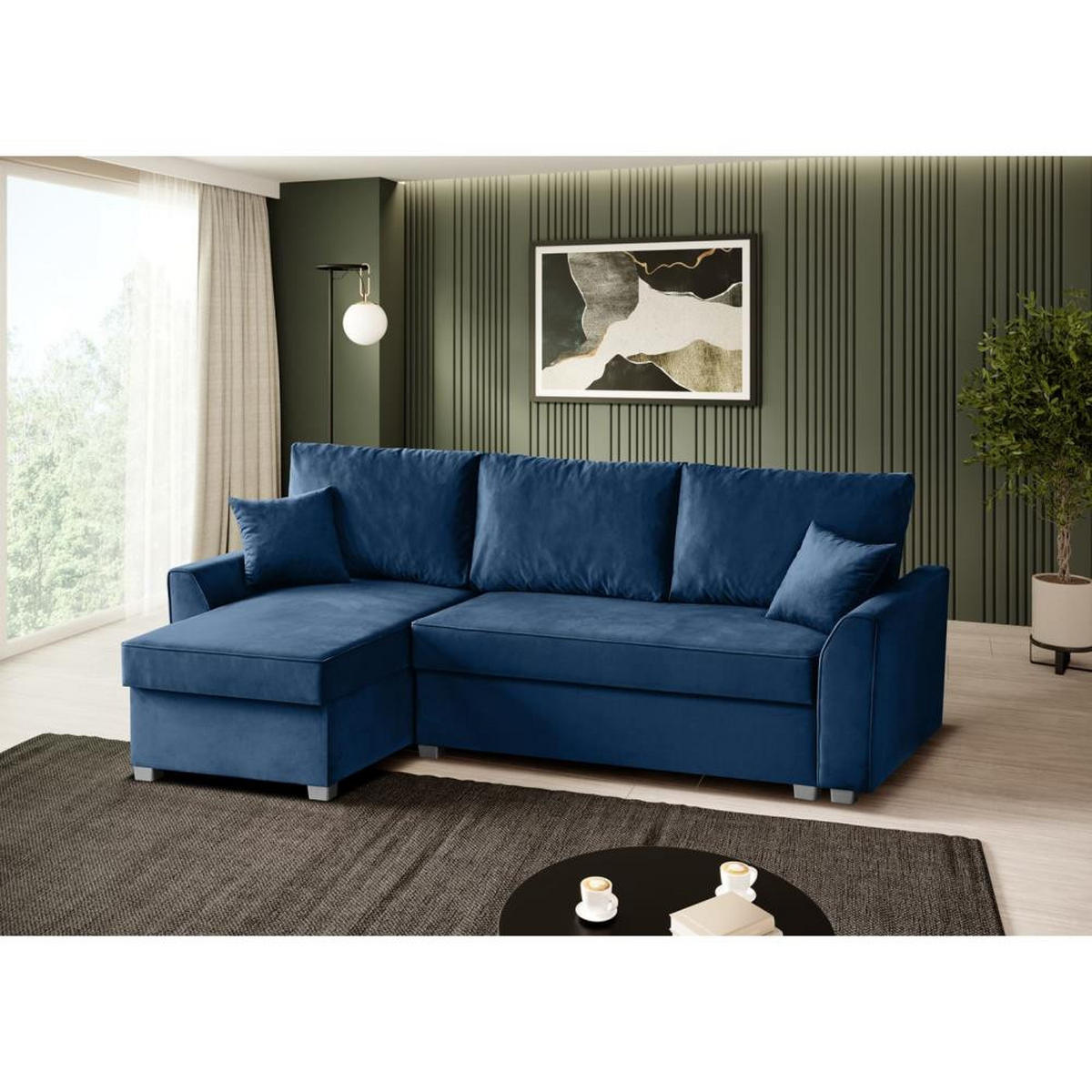 ECKSCHLAFSOFA Teramo dunkelblau - Schwarz/Dunkelblau, Kunststoff/Textil (235/150cm) - Beautysofa