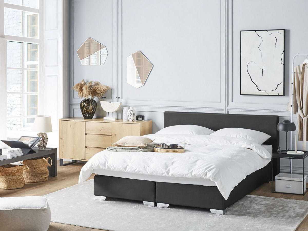 BOXBETT 160/200 cm Schwarz President - Schwarz, Kunststoff/Textil (160/200cm) - Beliani