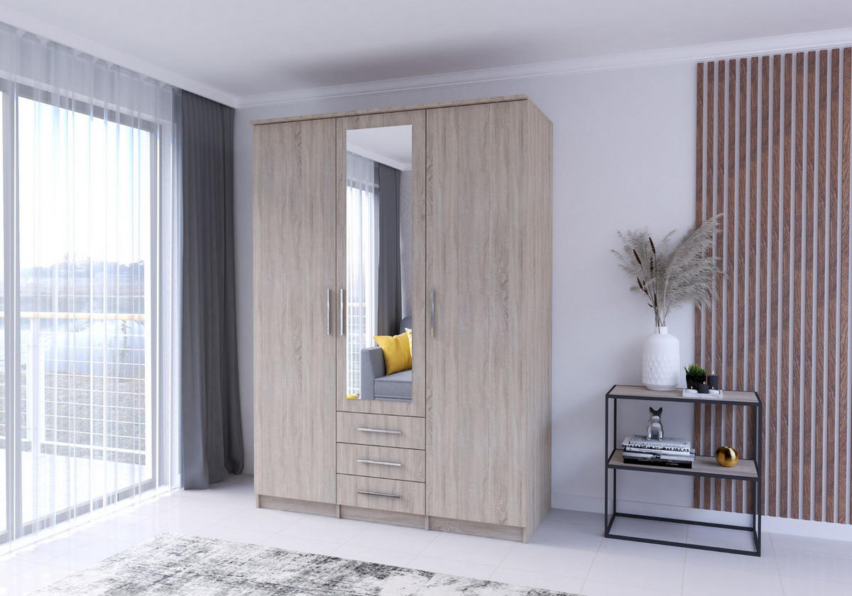 DREHTÜRENSCHRANK - RUTH 3D SONOMA - Sonoma Eiche, Holzwerkstoff/Metall (150/210/64cm) - Möblo