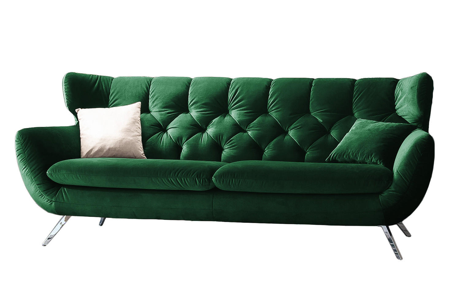 SOFA CHARME Smaragdgrün Velvet - Smaragdgrün/Silberfarben, Textil/Metall (175/94/95cm) - KAWOLA