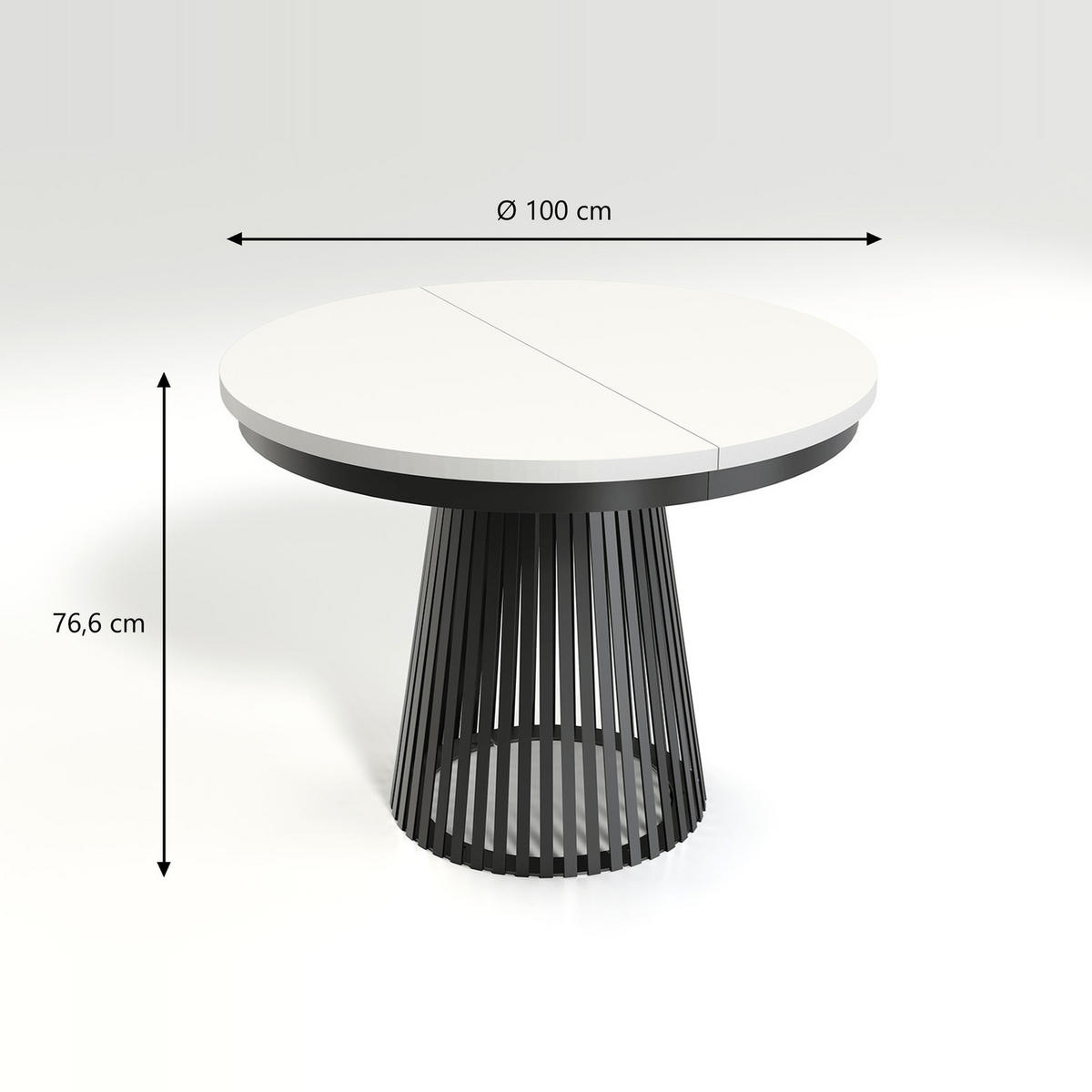 ESSTISCH Garda rund ausziehbar 100-180 x 100 x 76,6 cm Alpinweiß/Schwarz - Schwarz/Weiß, Holzwerkstoff (100/100/76.6cm) - Koseto