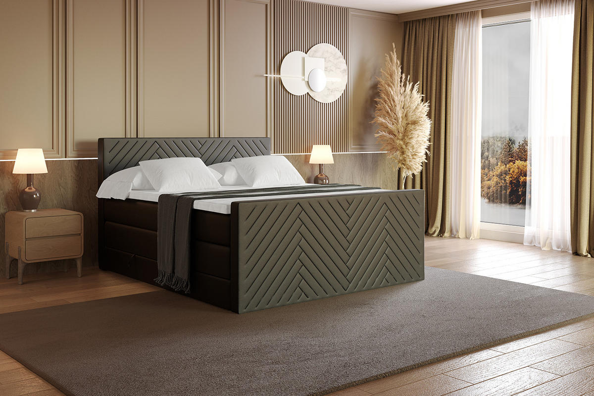 BOXSPRINGBETT mit Matratze und Lattenrost - VEXA-Z KING-200x200 - Schwarz Kunstleder - Schwarz, Holzwerkstoff (200/200cm) - ALTDECOR
