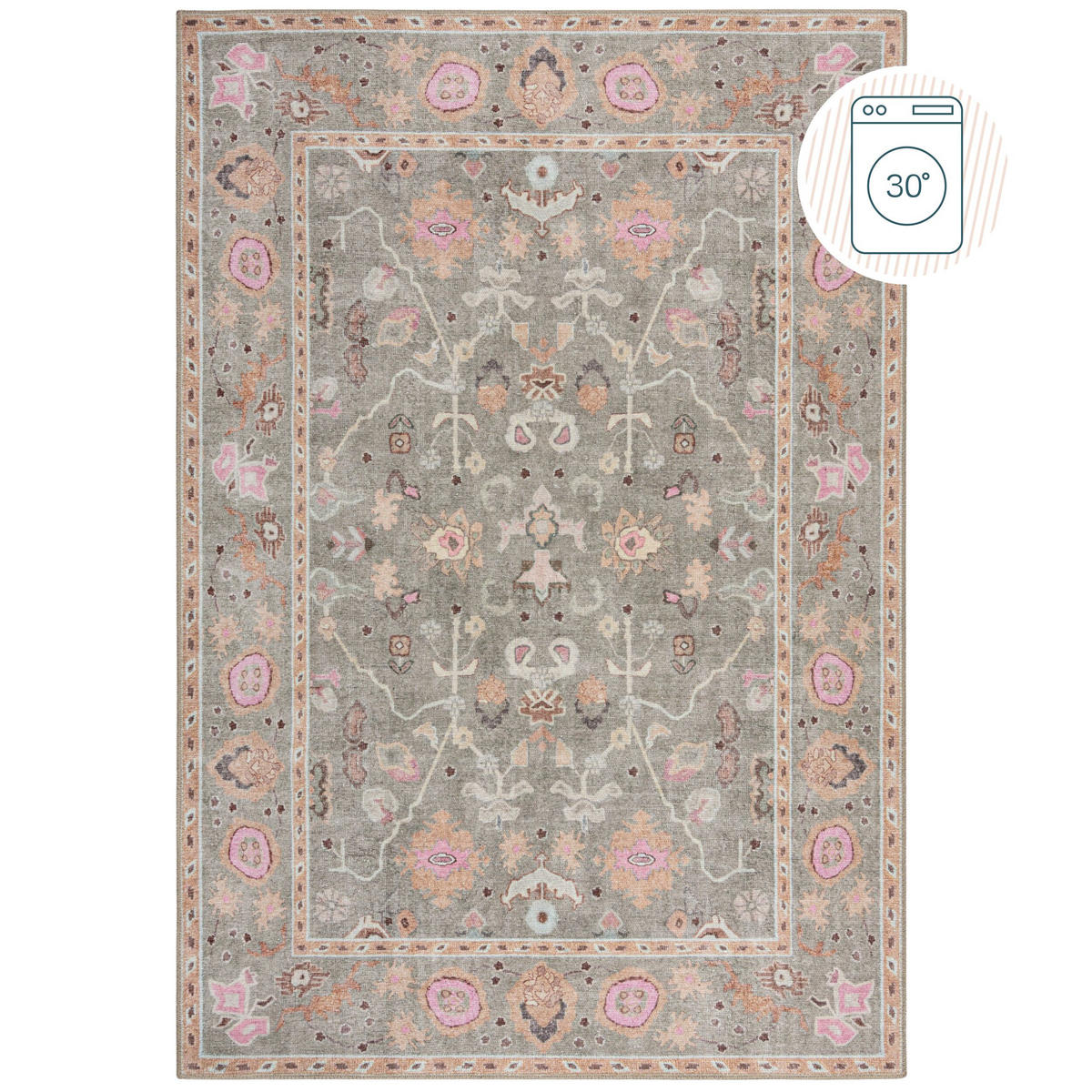 TEPPICH waschbar Floral Muster, Orientalisch, Wohnzimmer schmutzabweisend Multicolor-Rosa Rechteckig 115x170 - Rosa, Textil (115/170cm) - KADIMA DESIGN
