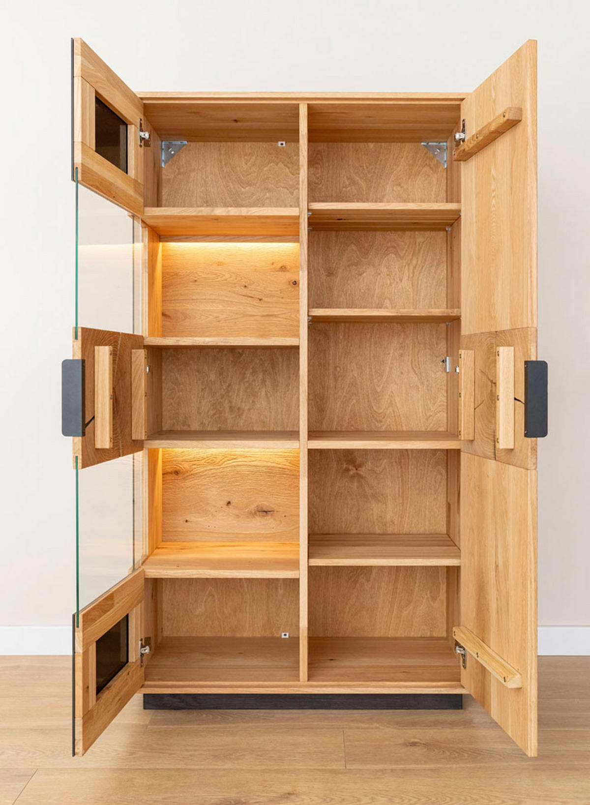 WOHNWAND Tirano 3er-Set Eiche Natur / Schwarz / Hirnholz - Eichefarben/Multicolor, Holz/Metall (437/147/39cm) - Feldmann-Wohnen