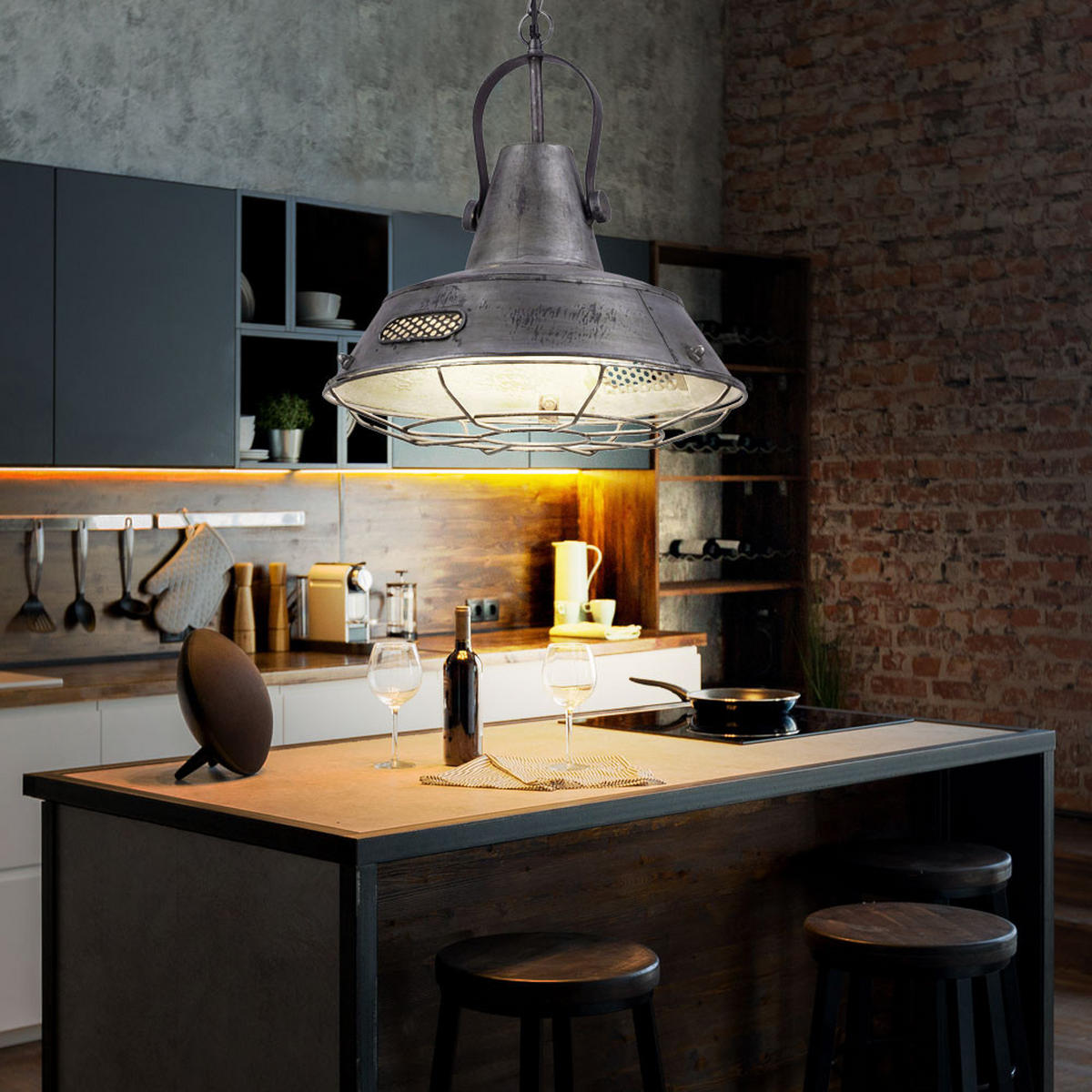 LED HÄNGELEUCHTE Metall Silber Industrie Laterne - Silberfarben, Metall (38/38/120cm)