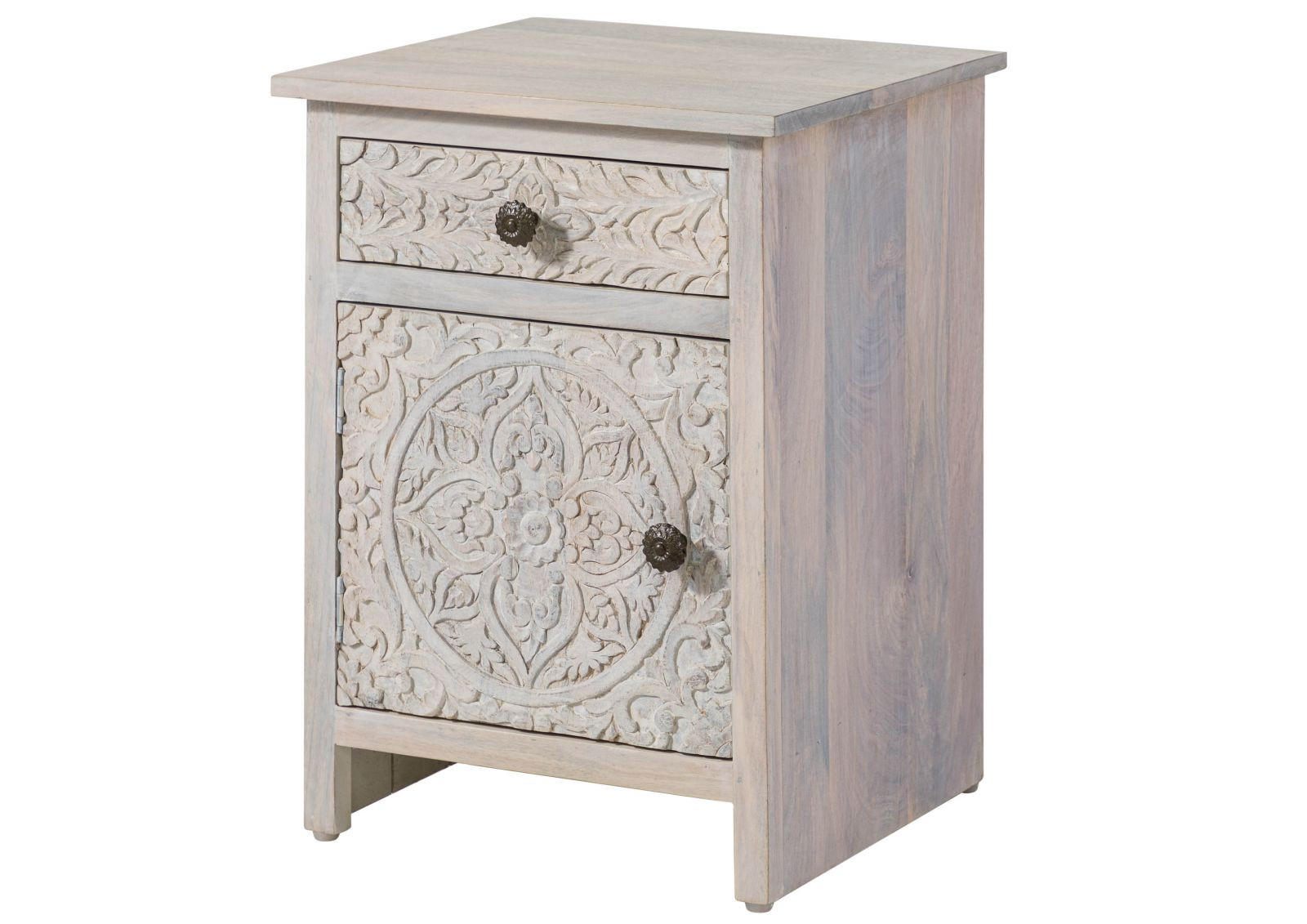 NACHTTISCH (Türanschlag links) Mango 45x40x60 weiß geölt KASHMIR #104 - Weiß, Holz (45/60/40cm) - Massivmoebel24