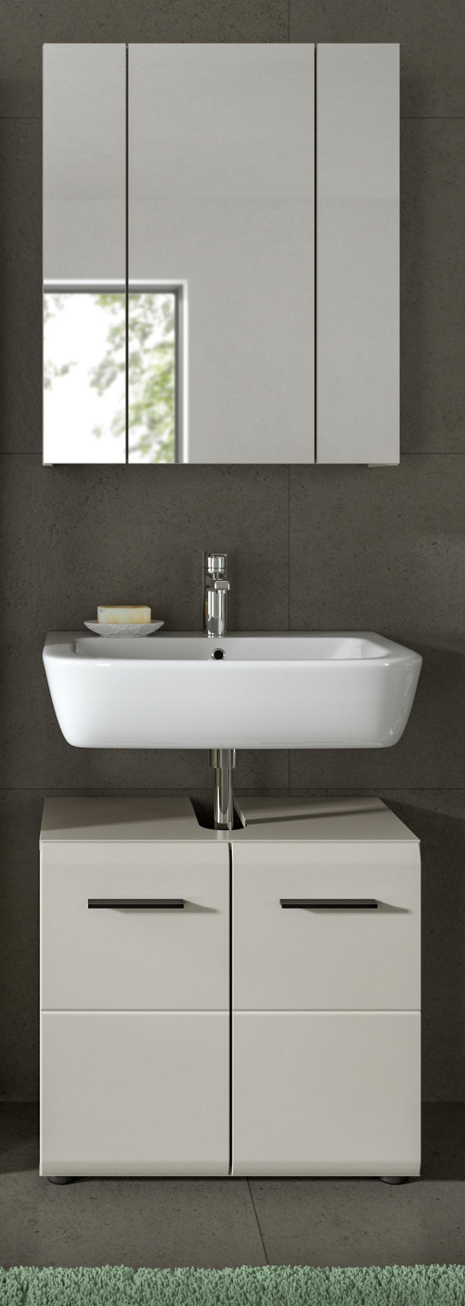 BADMÖBEL-SET Kaschmir 2-teilig 60 cm, Badschränke in modernem Design - Kaschmir/Schwarz, Glas/Holzwerkstoff (60/185/30cm) - Inn.Furn