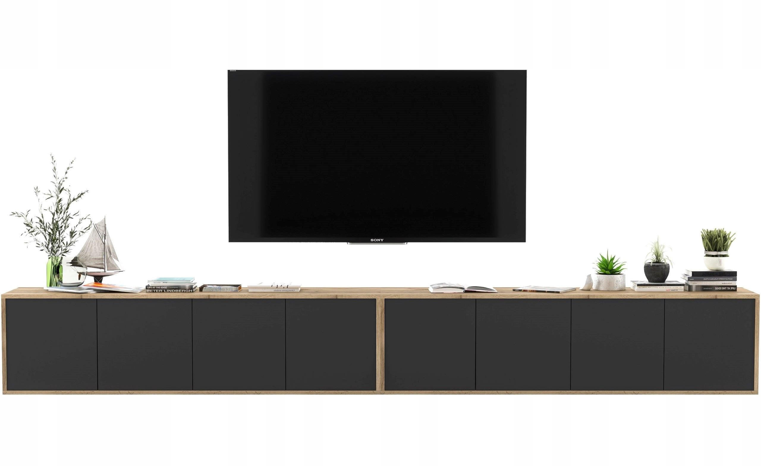 TV-LOWBOARD 2-er Set Apollo2 Eiche wotan Schwarz Matt 150 cm - Schwarz, Holzwerkstoff (300/39/35cm) - Meble Lindner