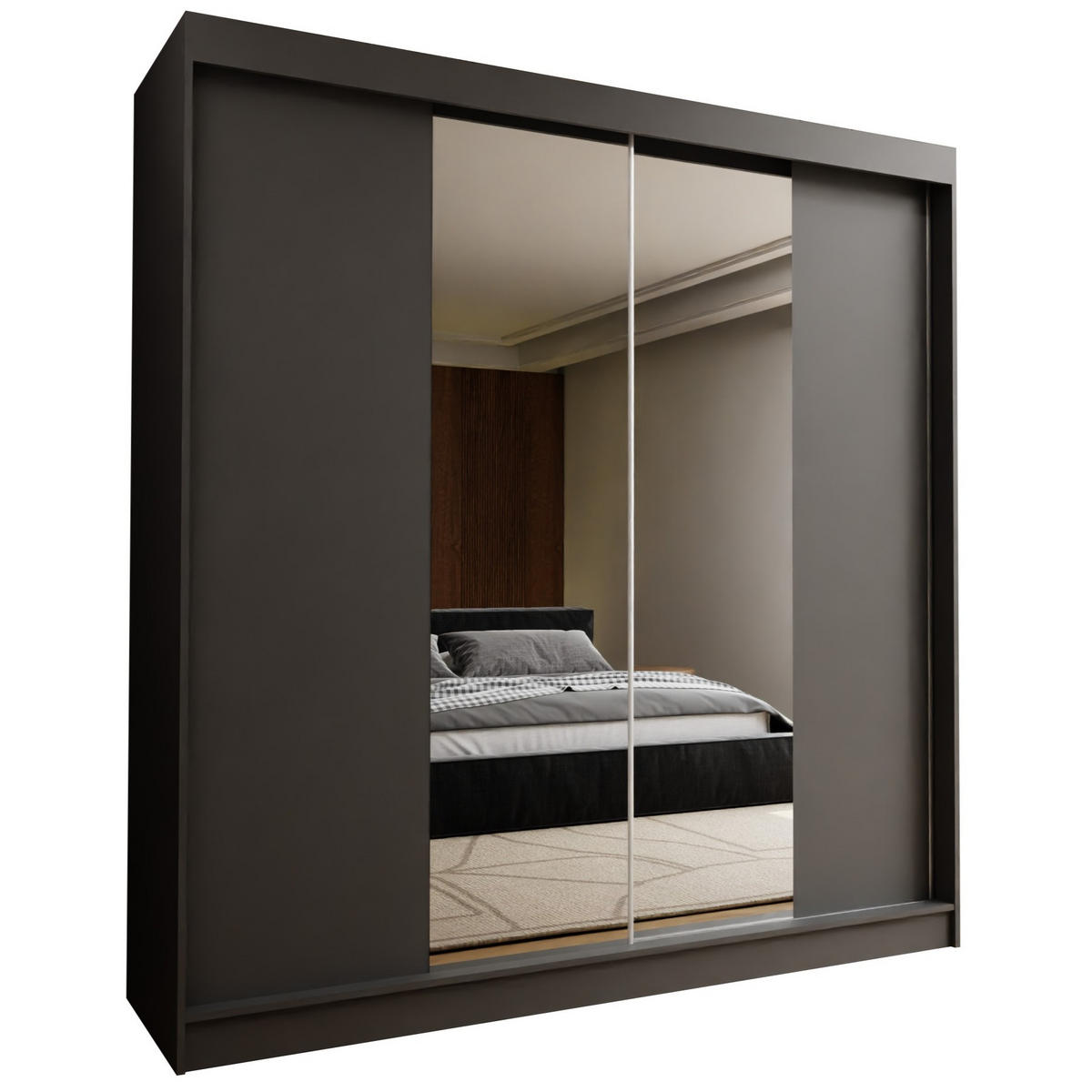 SCHWEBETÜRENSCHRANK LUCENZA 200/216/61 cm 2-türig mit Spiegel Grau - Grau, Holzwerkstoff (200/216/61cm) - MASSENO