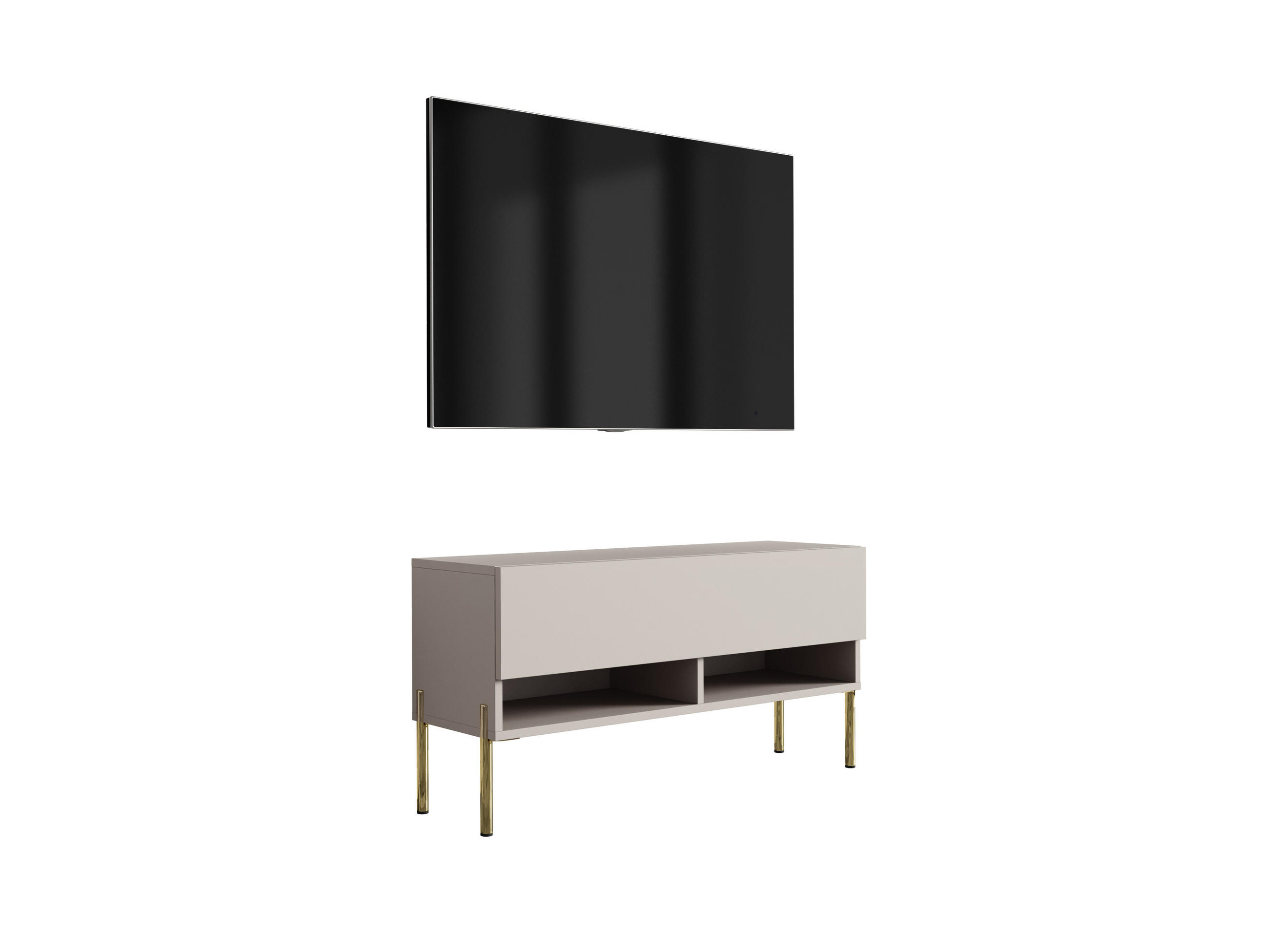 TV-LOWBOARD 100 cm Kaschmir, gerade goldene Beine, 100 × 32 × 52 cm - Beige, Holzwerkstoff (100/52/32cm) - 3XE LIVING