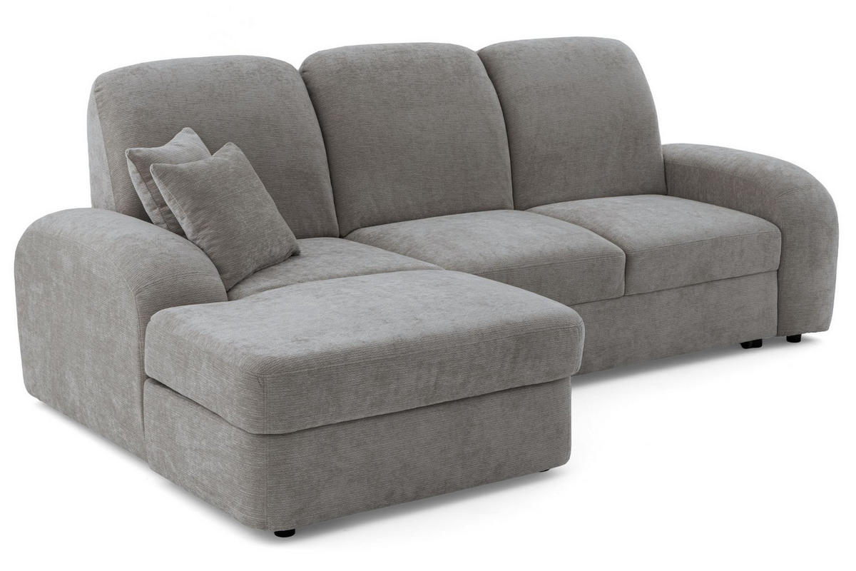 ECKSOFA VIBE S Links mit Schlaffunktion 130x202 Chenille Grau - Schwarz/Grau, Holz/Kunststoff (255/156cm) - Muffo