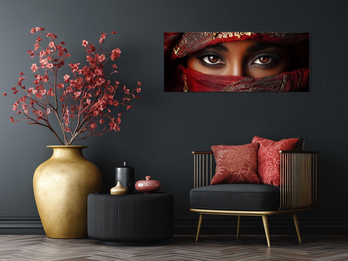 GLASBILD 125x50 cm Frau Tuareg rot gold - Goldfarben, Glas (125/50cm) - artissimo