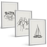BILDER SET 3er Set - 40x60 cm Silberner Rahmen - Haus am Wasser, Segelboot-Toast - Silberfarben, Kunststoff (40/60cm) - TULUP