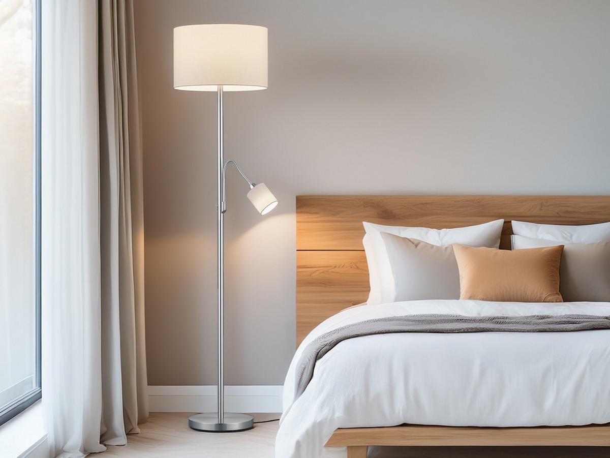 LED-STEHLAMPE Weiß Höhe 170cm, mit Leselampe - Weiß, Textil (40/40/170cm) - meineWunschleuchte