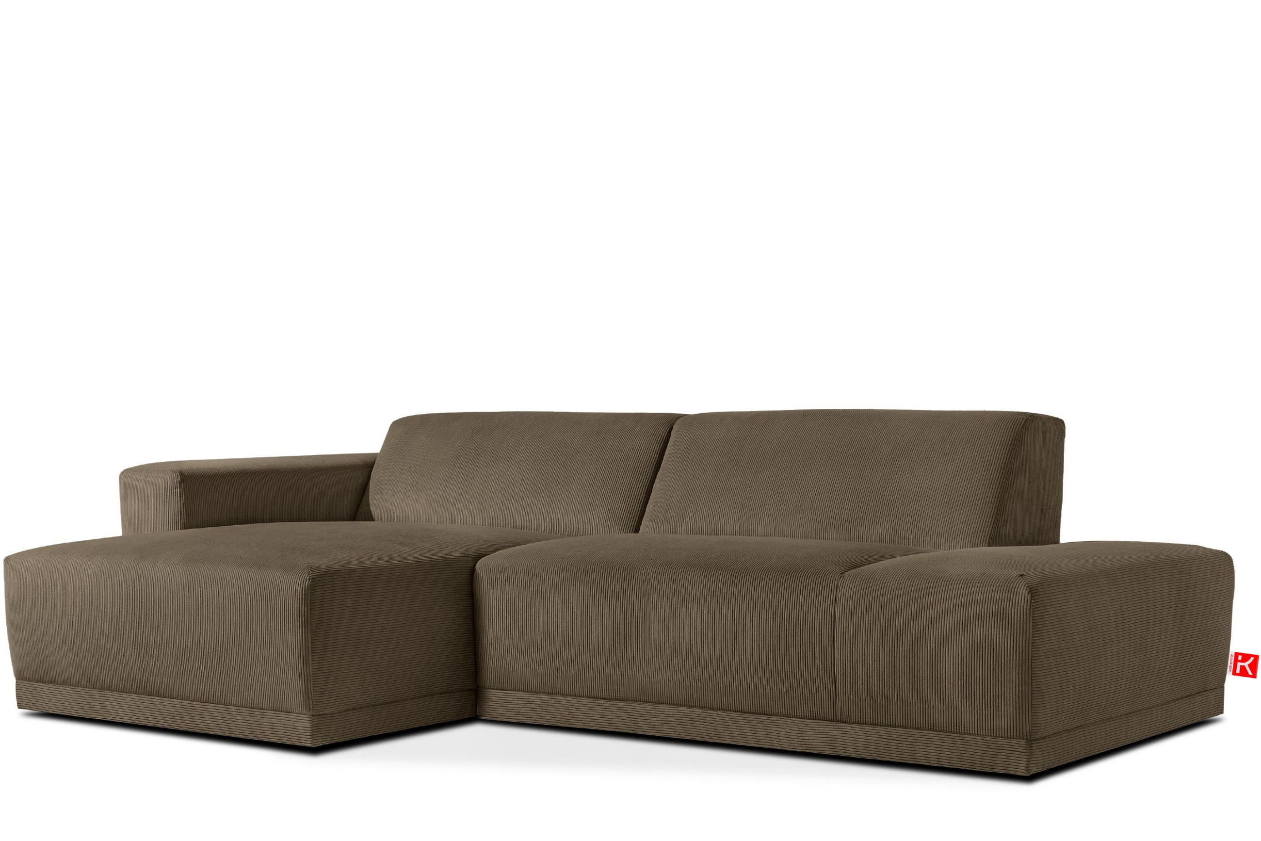 ECKSOFA-LINKS MUDI in moderner Optik mit hochwertigem Kaltschaum, Cord-Stoff, braun - Schwarz/Braun, Textil (280/160cm) - KONSIMO®