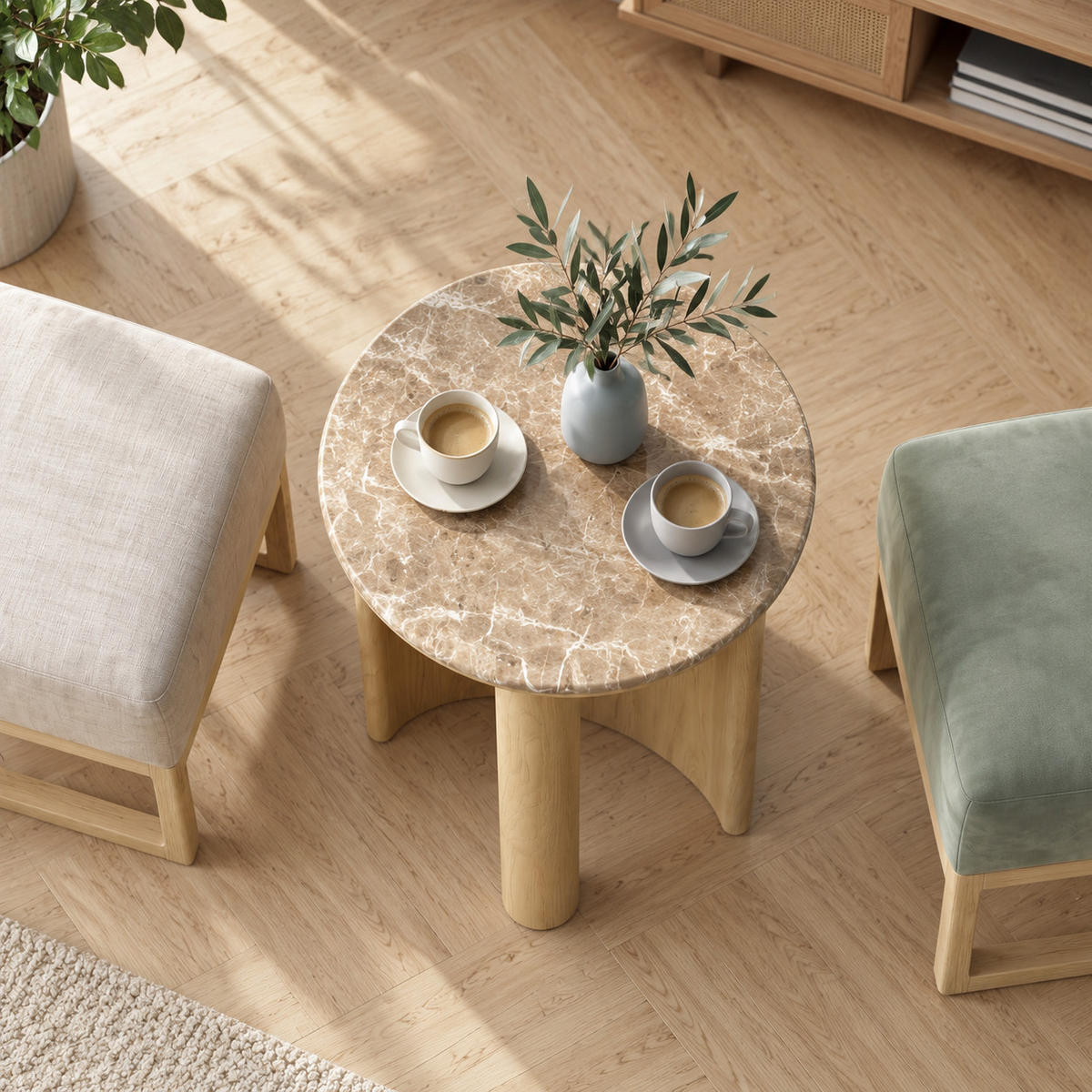 COUCHTISCH Rund Marmor-Optik, Eichenoptik, Ø50 × 51 cm - Braun, Holzwerkstoff (50/50/51cm) - Hometopia