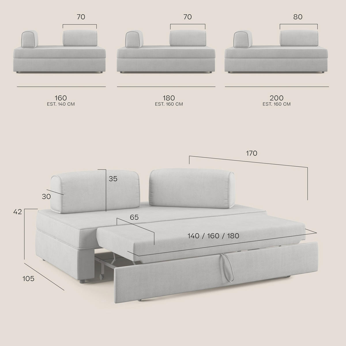 LINEARSOFA Liberty ausziehbar - Grün, Textil (180/42/105cm) - Divani.store