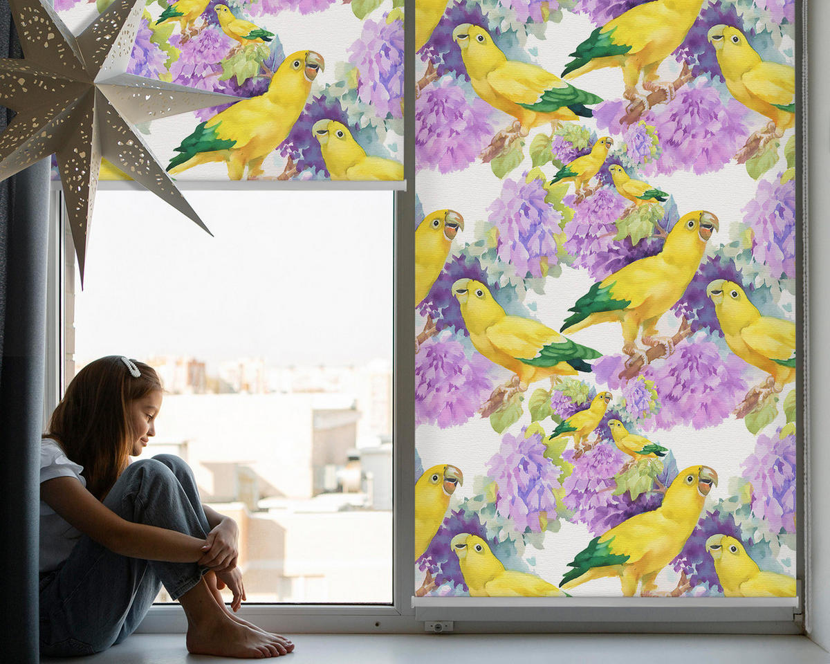 VNÚTORNÁ roleta - okenná roleta - roleta - 100x100 cm - Žlté papagáje - žltá, plast (100/100/0.5cm) - TULUP