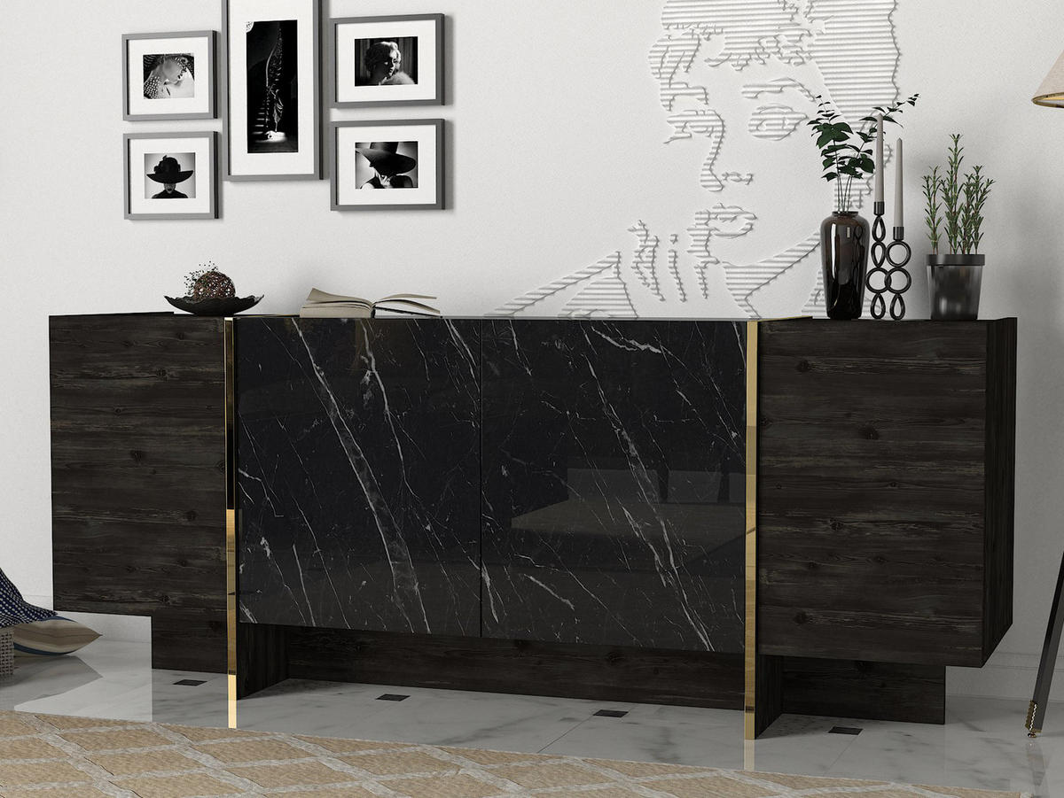 SIDEBOARD Veyron Rebab Braun Dunkelgrau ( Marmor Optik ) - Goldfarben/Braun, Holzwerkstoff/Metall (180/75.5/46.6cm) - moebel17