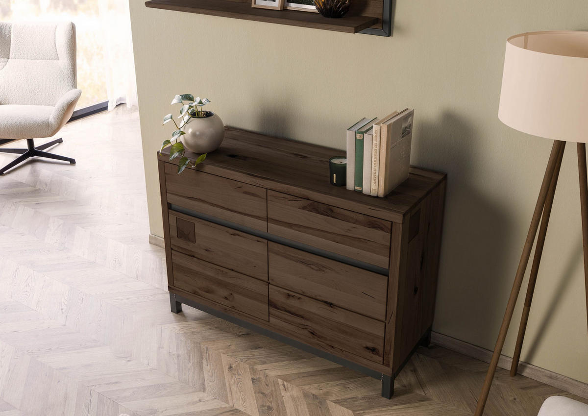 SIDEBOARD Kernbuche 120x45x85 tabacco braun geölt VILLANDERS #211 - Braun, Holz (120/85/45cm) - Massivmoebel24