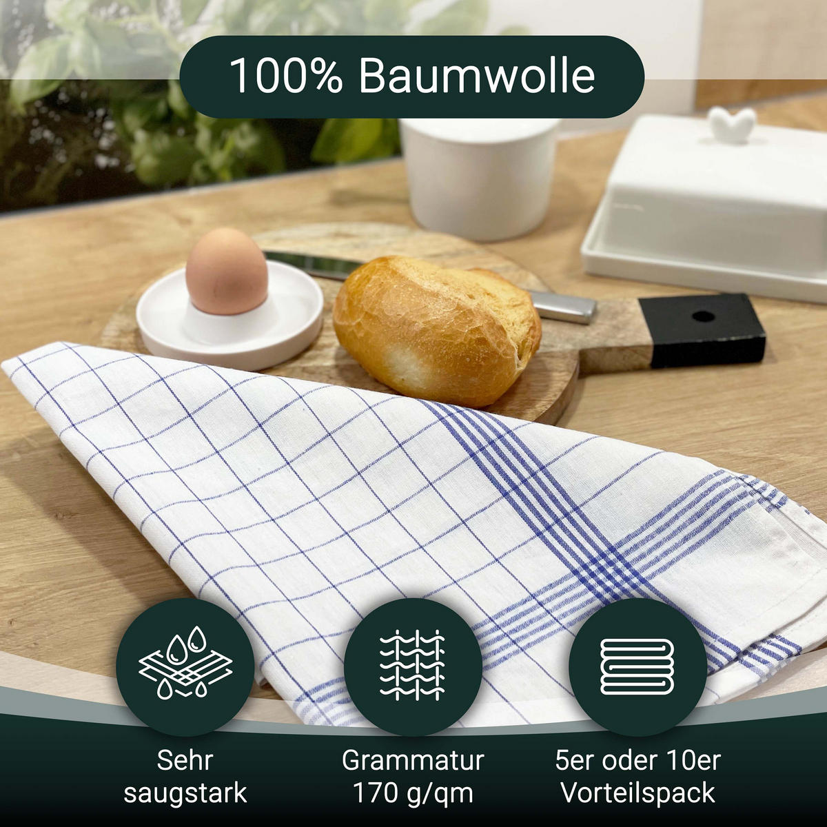 GESCHIRRTÜCHER, 10er-Set, 50x70 cm, 100% Baumwolle, Blau - Blau, Textil (50/70cm) - Zollner