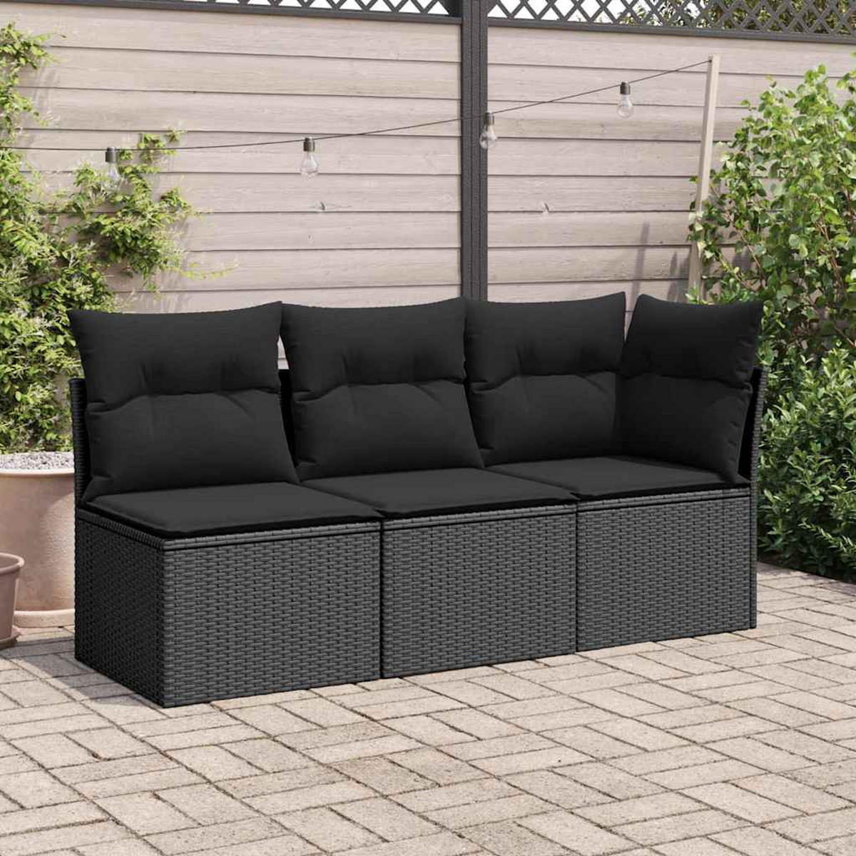 GARTENSOFA Ohne Armlehnen Mit Kissen Schwarz Poly Rattan - Schwarz, Kunststoff (62/69/55cm) - vidaXL