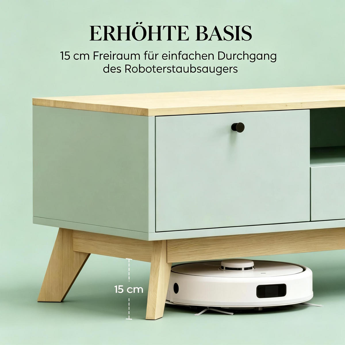 COUCHTISCH rechteckig Hellgrün/Eichenoptik mit Schublade - Eichefarben/Grün, Holzwerkstoff (100/50/40cm)
