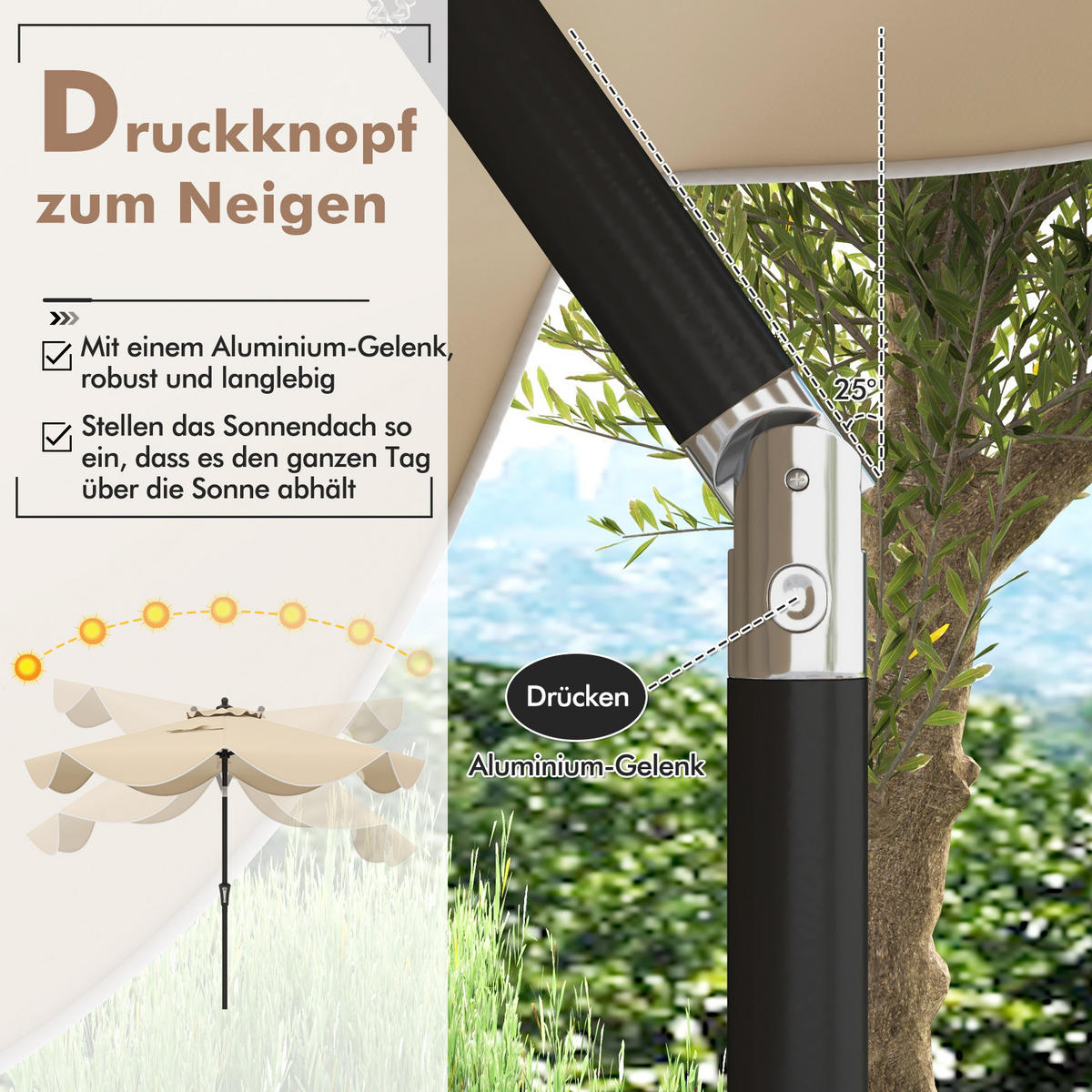 TERRASSENSCHIRM Beige - Beige, Kunststoff (280/280cm) - COSTWAY