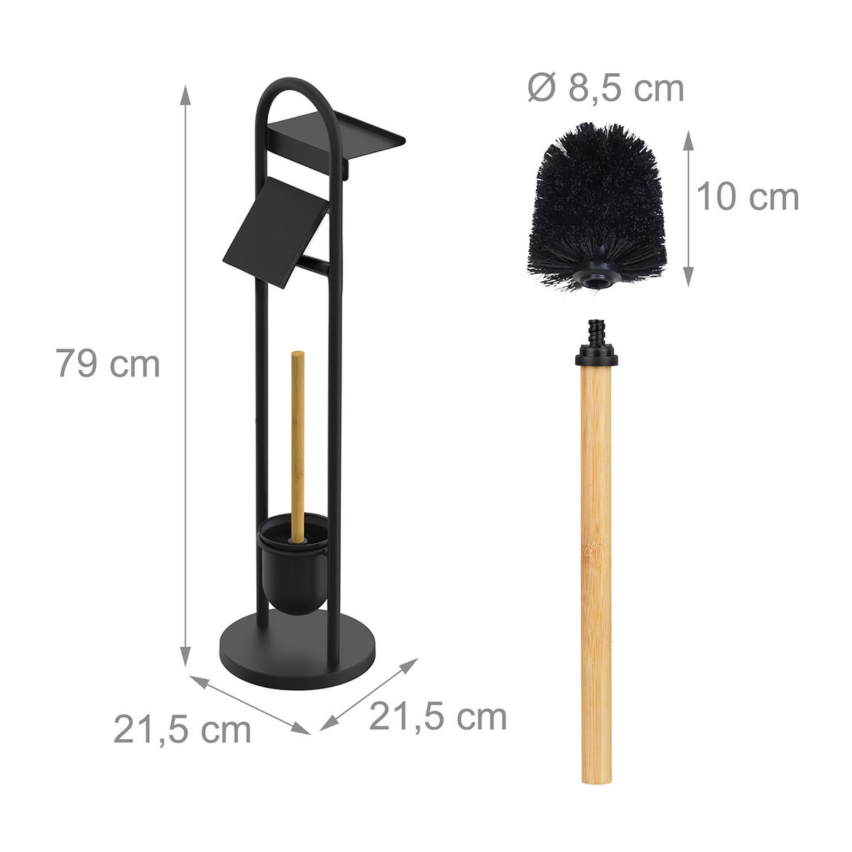 WC-GARNITUR - Schwarz, Holz/Kunststoff (21.5/79/21.5cm) - Relaxdays