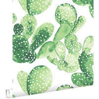 TAPETE gemalte Kakteen in Blüte 53 cm x 10.05 m - Grün, Papier (53/1000cm) - ESTAhome