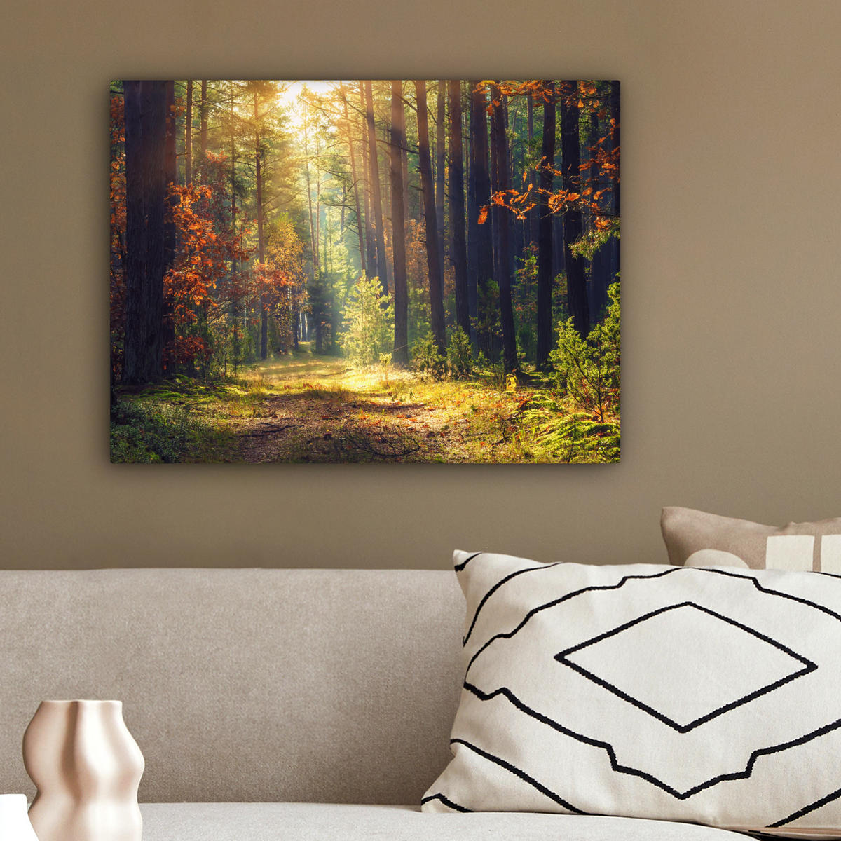 LEINWANDBILD Wald - Herbst - Bäume 40x30 cm - Dunkelgrün, Textil (40/30cm) - MuchoWow