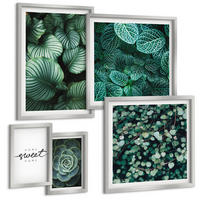 BILDER SET 5er Set - 50x50 cm & 20x30 cm & 40x60 cm Silberner Rahmen - Wellen, Sand, Wasser, Steine, Strand - Silberfarben, Kunststoff (40/60cm) - TULUP