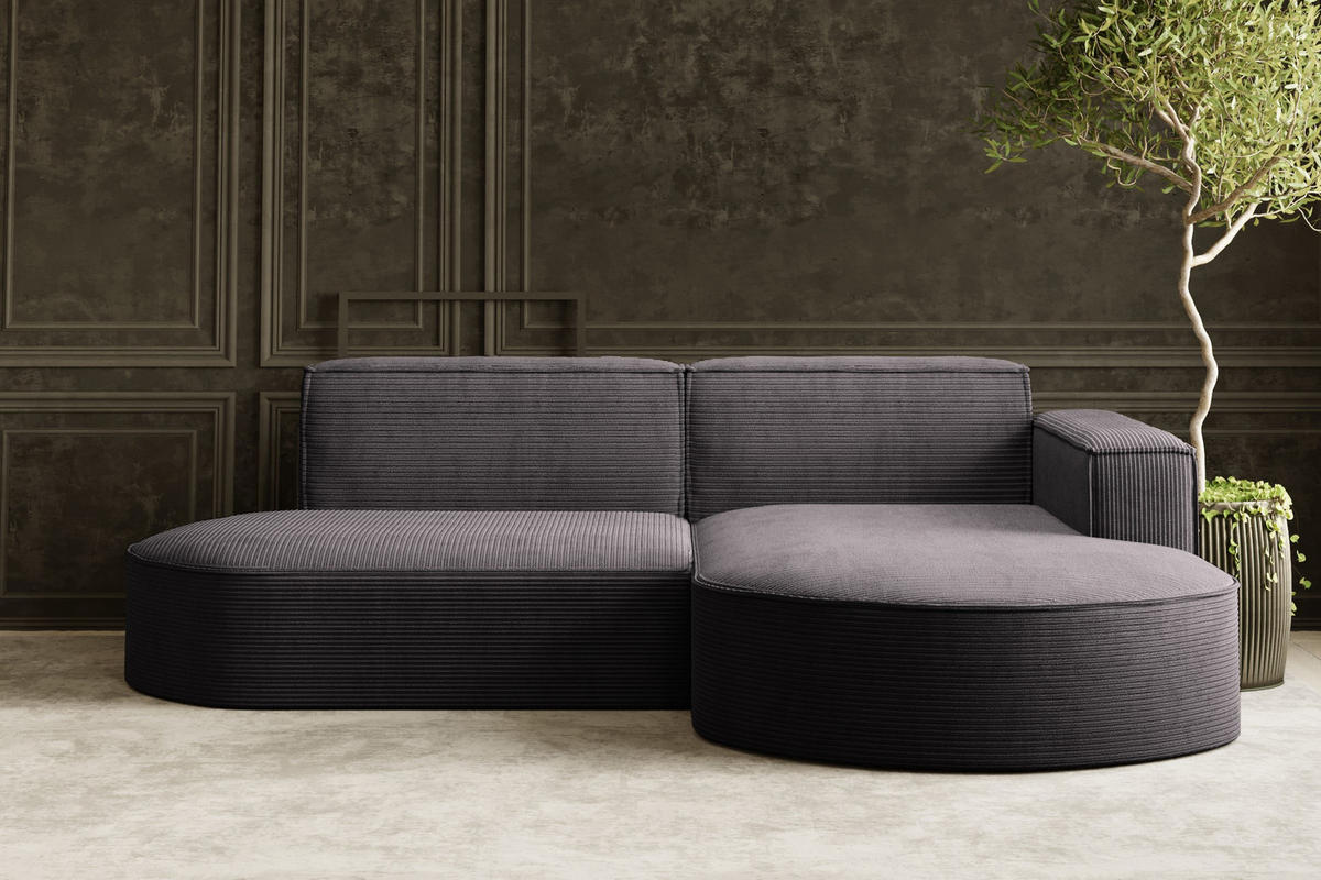 ECKSOFA Modena Studio, Cord-Stoff Dunkelgrau Rechts - Dunkelgrau, Holzwerkstoff/Textil (236/165cm) - Kaiser Möbel
