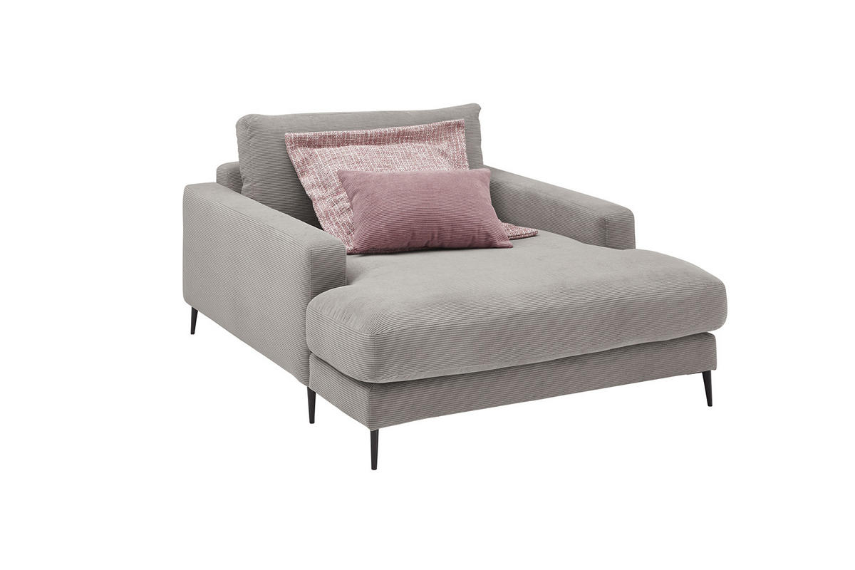 LONGSEAT CARA Grau Cord - Schwarz/Grau, Textil/Metall (132/84/170cm) - KAWOLA