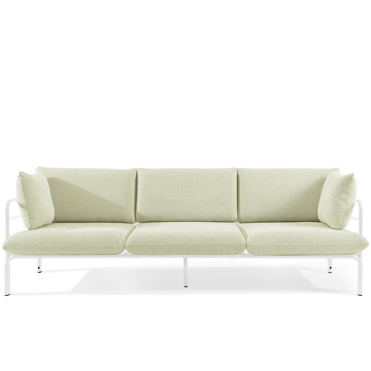 GARTENMÖBELSET RAMBE 4-tlg. 1x Tisch 2x Sessel 1x Sofa 3-Sitzer, mit Auflage, Stahlrahmen, LOFT-STIL, Weiß - Weiß/Hellgrün, Glas/Textil - KONSIMO®